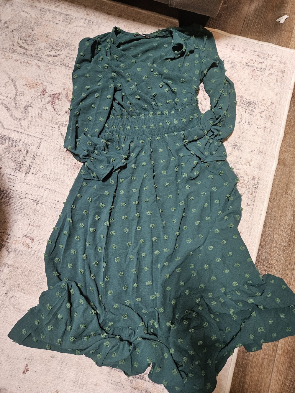 Green Floral Maxi Dress - Lightweight Long Sleeve